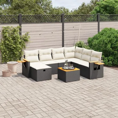 Produktbild von 8-tlg. Garten-Sofagarnitur - mit Kissen Schwarz Poly Rattan - Gartenmöbelset 3265550