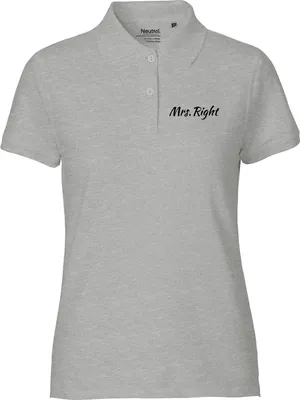 Produktbild von Huuraa Damen Polo Shirt Mrs. Right Schriftzug S Sport Grey Bio Baumwolle Fairtrade Poloshirt Geschenkidee
