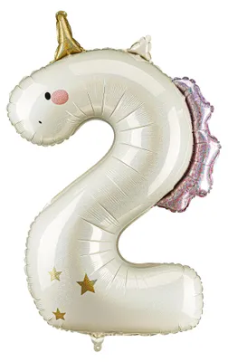 Zdjęcie produktu dla Balon foliowy Cyfra 2 Jednorożec Kremowy Różowo-złoty 93cm