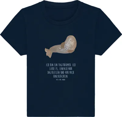 Produktbild von Mr. & Mrs. Panda Organic Baby Shirt Robbe Lachen 6. - 12. Monat - French Navy - Geschenk, Nordsee, Seehund,  T-Shirt, Baumwollshirt, Meerestier, Kinder Top, Strand