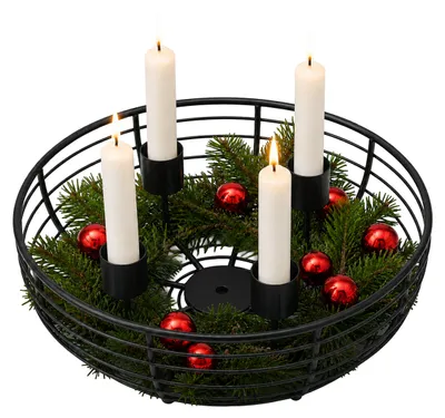 Produktbild von Relaxdays Adventskranz, 4 Stabkerzen, Metall, HxD: 6 x 20,5 cm, moderne Adventsdekoration, Weihnachtskranz rund, schwarz