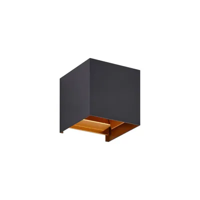 Produktbild von Lindby LED-Außenwandlampe Nivar, eckig, schwarz/gold, 10cm