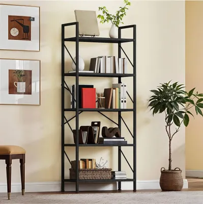 Produktbild von Bücherregal 5 Ebenen, Standregal Freistehend, Holzregal mit Stahlrahmen, 60x30x158cm, Schwarz