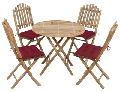 Produktbild von vidaXL 5-tlg. Garten-Essgruppe mit Kissen Klappbar Bambus