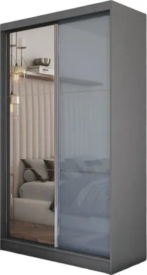 Obrázek produktu pro 120 cm Šatní skříň Vena se zrcadlem včetně 2 posuvných dveří Šatní skříň s posuvnými dveřmi (barva: grafit, lacobel grafit)