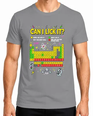 Imagen del producto de Camiseta para hombre, color gris, talla XXL, con el texto: "Can I Lick It Science Chemistry Periodic Statement" (que podría traducirse como: "¿Puedo lamerlo? Ciencia, química, tabla periódica")