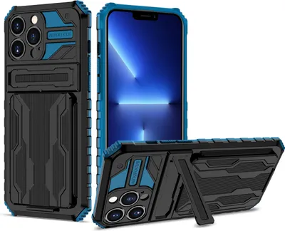 Immagine prodotto di custodia per iPhone 13 Pro Max, Custodia ibrida di protezione robusta con portacarte e supporto per iPhone 13 Pro Max Blu