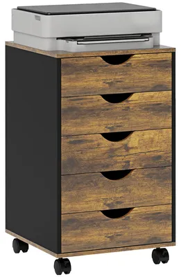 Produktbild von Mobiler Bš¹rocontainer, Aufbewahrungseinheit auf Rollen mit 5 Schubladen, Holz, 40 x 40 x 67 cm, braun