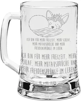 Produktbild von Mr. & Mrs. Panda Krug Wüstenfuchs Blumen - Transparent - Geschenk, Afrika, Seidel, Glaskrug, Glas Bierkrug, Blumenkranz, Wüste, Humpen, Glücklich, Mit Gravur