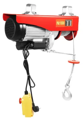 Image de Treuil à câble électrique pour grue - 1,6 kW, 1 000 kg - Télécommande - Arrêt d'urgence - Double élingue de levage - Câble en acier - Rouge