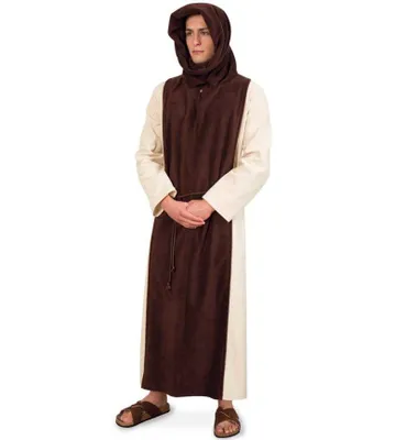 Produktbild von Herrenkostüm "Mönch" Kutte mit Schlaufenkapuze und Kordel Ordensbruder Mittelalter Kuttenträger braun-beige (L)