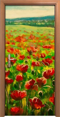 Produktbild von Türposter 90x200 cm Türaufkleber Türtapete Türfolie Klebefolie Feld von rotem Mohn Blumen Landschaft