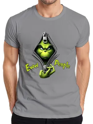 Zdjęcie produktu dla Grinch Eww People Świąteczny zamek błyskawiczny Śmieszny prezent Koszulka męska, Szary, S