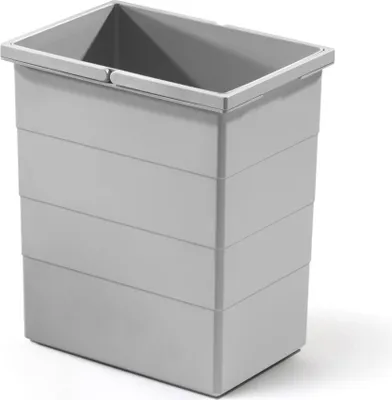 A light gray rectangular trash can insert with horizontal ridges on its sides and handles at the top.