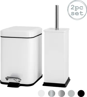 Produktbild von Harbour Housewares Quadratisches Toilettenbürsten- und Mülleimer-Set – Weiß