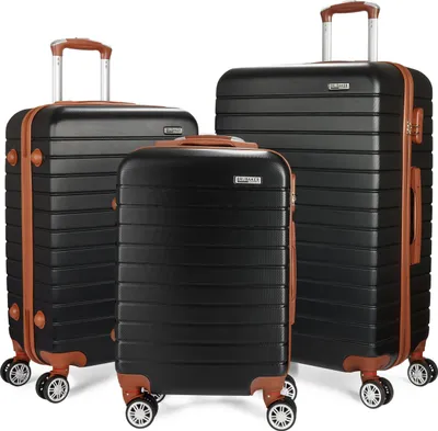 Immagine prodotto di Set di valigie BRUBAKER Paris - Set di valigie a guscio rigido da 3 pezzi con bagaglio a mano - trolley con chiusura a combinazione e 4 ruote, nero e marrone chiaro