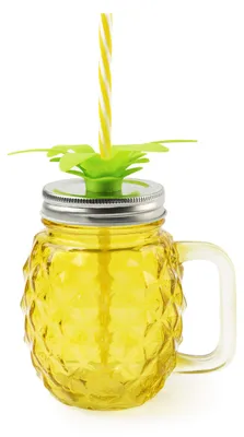 Trinkglas mit Deckel & Strohhalm, Ananas, 520 ml, Glas