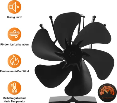 Obrázek produktu pro Jiubiaz Krbový ventilátor Ventilátor na kamna Krbový ventilátor bez elektřiny 6 Blade Fan Heater Fan Bez elektřiny Krbový ventilátor