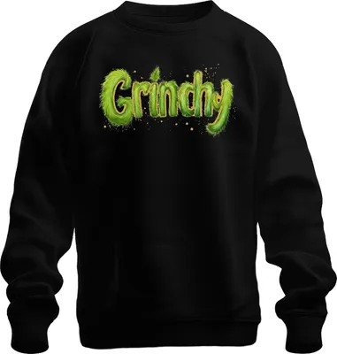 Produktbild von Grinchy Weihnachtsgeschenk Grinch lustig grün Flauschoptik Retro Uni Sweatshirt Pullover, Schwarz, L