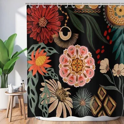 Produktbild von Unyqoos ® stilvoller Duschvorhang mit Boho-Blumendesign für moderne Bäder