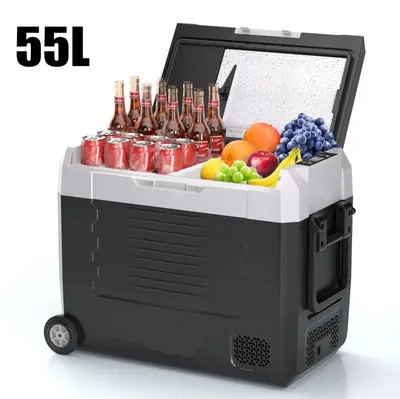 Image de Glacière électrique 55L - Réfrigérateur à compresseur avec contrôle automatique, compartiment congélateur double zone et roulettes