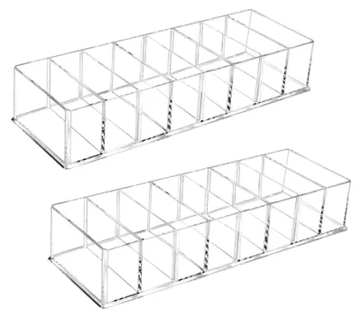 Productafbeelding van Set van 2 uitneembare opbergers voor cosmetica met 8 vakken, transparante make-upboxen voor de make-uptafel of de badkamer.