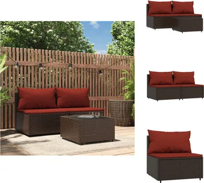 Image de vidaXL Ensemble de salon de jardin 3 pièces avec coussins Marron Poly rotin - Canapés de jardin