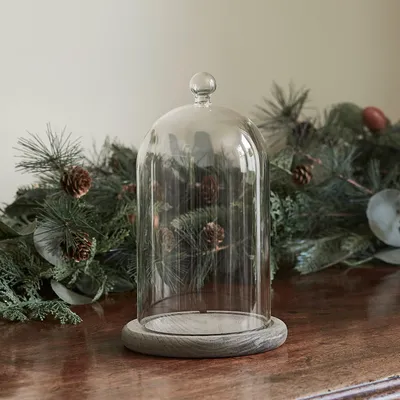 Gläserne Cloche-Glocke mit Bambus-Tablett, 20,5 cm