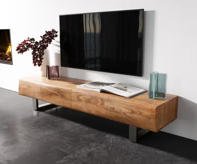 Produktbild von DELIFE Lowboard New Live-Edge 175 cm Akazie Natur 4 Türen Kufe Edelstahl gebürstet