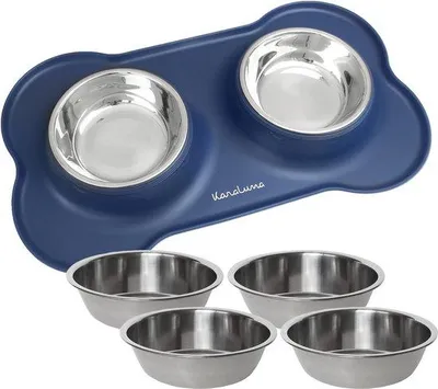 Immagine prodotto di KaraLuna rivestimento per ciotola in silicone con ciotola in acciaio inox I Per cani e gatti (400ml, blu)