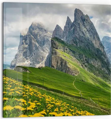 Produktbild von DEQORI Küchenrückwand Glas 60x60 cm 'Dolomitenzauber' Spritzschutz Bad Rückwand Küche