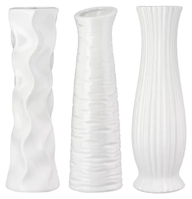 Productafbeelding van Gilde Vase, "Diverso", Keramik, weiß, VE 6, 3 Stück wie abgebildet,, H. 34 cm, D. 9 cm 58771