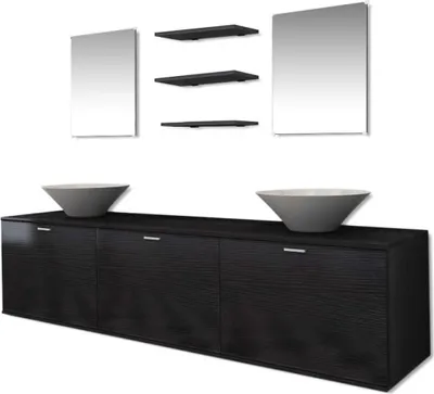 Produktbild von "2026 Aktion" 10-tlg. Badmöbel-Set - CLORIS - Badezimmerschrank - schlichte Design - mit Waschbecken und Wasserhahn Schwarz - DEMöbel8214985