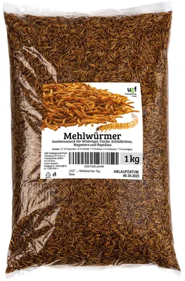Productafbeelding van Premium gedroogde meelwormen, 6,5 liter (1 kg) - Insectensnack voor verschillende dieren