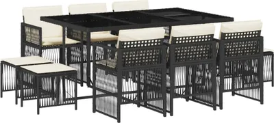 Produktbild von 11-tlg. Garten-Essgruppe mit Kissen Schwarz Poly Rattan