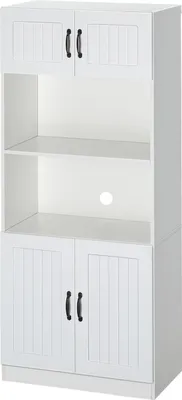 Imagen del producto de Armario de cocina, aparador, armario alto con 2 estantes y 2 compartimentos con estantes ajustables, y un estante para microondas con sistema antirrobo