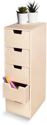 Produktbild von Unyqoos® Mini-Schubladenkommode aus Birkenmultiplex, 5 Schubladen – 15 x 20,5 x 47 cm, kompakter Holz-Organizer für Aufbewahrung, Deko & DIY