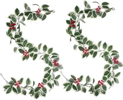 Produktbild von Weihnachtsguirlande, Set aus 2 – 2 Meter lange, künstliche Guirlanden – mit Beeren und Efeu – Dekoration für Kamin und Tisch