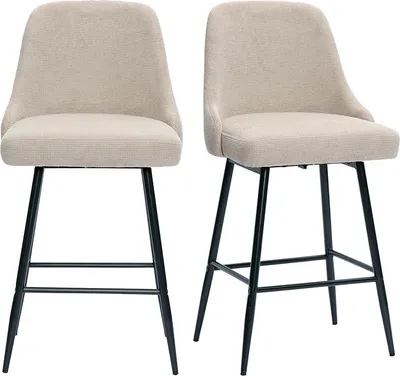 Produktbild von Miliboo - Drehbare Barhocker 360° aus beige strukturiertem Samtstoff und Metall H66 cm (2er Set) HASTA