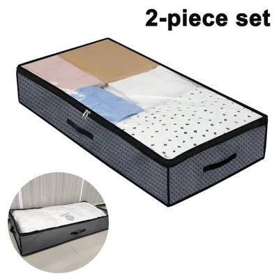 Produktbild von 2er Pack Unterbettkommode 100*50*18cm Dunkelgrau Unterbettbox Unterbett Aufbewahrung Kommode Bett Aufbewahrungstasche