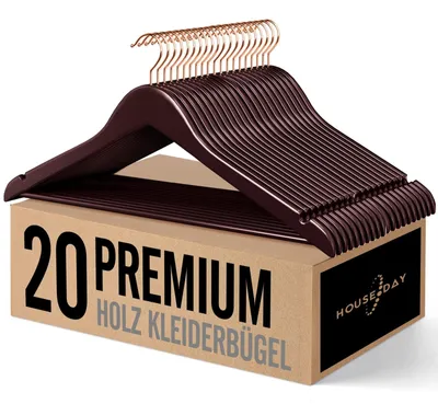 Obrázek produktu pro Ramínko na šaty - Dřevěné - 20 kusů - Otočný háček - Protiskluzové drážky - 17,5 x 9,1 cm