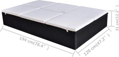vidaXL Doppel-Sonnenliege mit Auflage Poly Rattan Schwarz