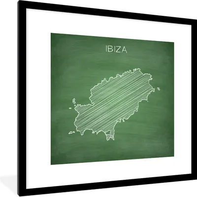 Produktbild von MuchoWow® Gerahmtes Poster Eine Illustration einer Karte von Ibiza auf einer Kreidetafel 40x40 cm - Poster mit Schwarzem Bilderrahmen Wandposter Rahmen Foto Bilder - Poster - Plakat im Rahmen
