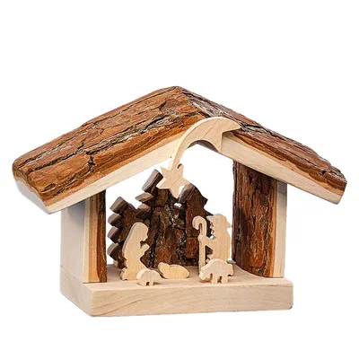 Obrázok produktu pre PFAFF drevený domček s kôrou, ručne vyrobený, 16x10cm, vianočná dekorácia