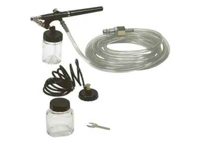 Produktbild von Stanley Airbrush Set 150119XSTN - für Kompressor - 15l/min - 3Bar - Airbrush-Pistole mit Schlauch, Spiralschlauch, Farbbehältern - Schwarz