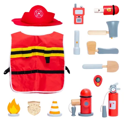 Produktbild von Holz Feuerwehrmann Spielset mit 14 Teilen für Kinder