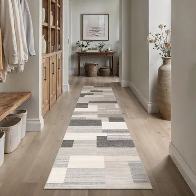 Productafbeelding van Loopvloerkleed voor de hal, 60x240 cm, beige, wasbaar, modern