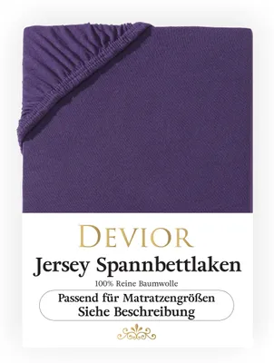 Produktbild von Devior Jersey Spannbettlaken 180x200 - 200x200 cm aubergine Bettlaken 100% Baumwolle bis 22cm Matratzenhöhe Gummizug
