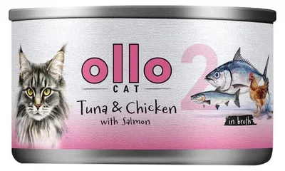 Immagine prodotto di Gatto OLLO n. 2 Tonno e pollo con salmone in brodo - cibo umido per gatti - 70 g