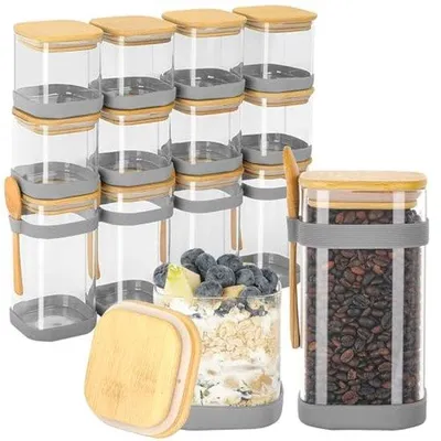 Produktbild von Holzdeckel-Set mit 12 Gläsern und Löffeln - Küchenzubehör